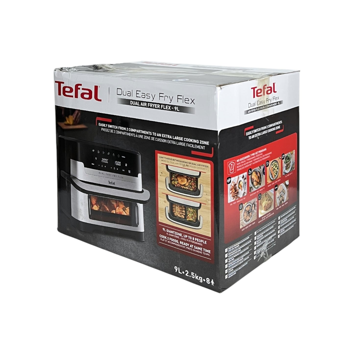 Tefal EY922D Dual Easy Fry Flex Heißluftfritteuse 2700W 9 Liter 40-200°C Silber | Retourware