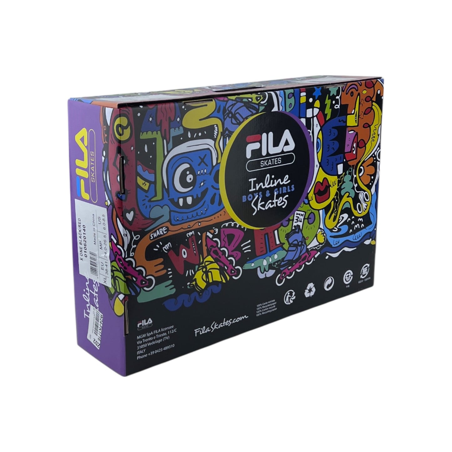 Fila Skates X-One Kinder Mädchen Jungen Inliner Inlineskates Schwarz/Rot 38-41EU | Neu