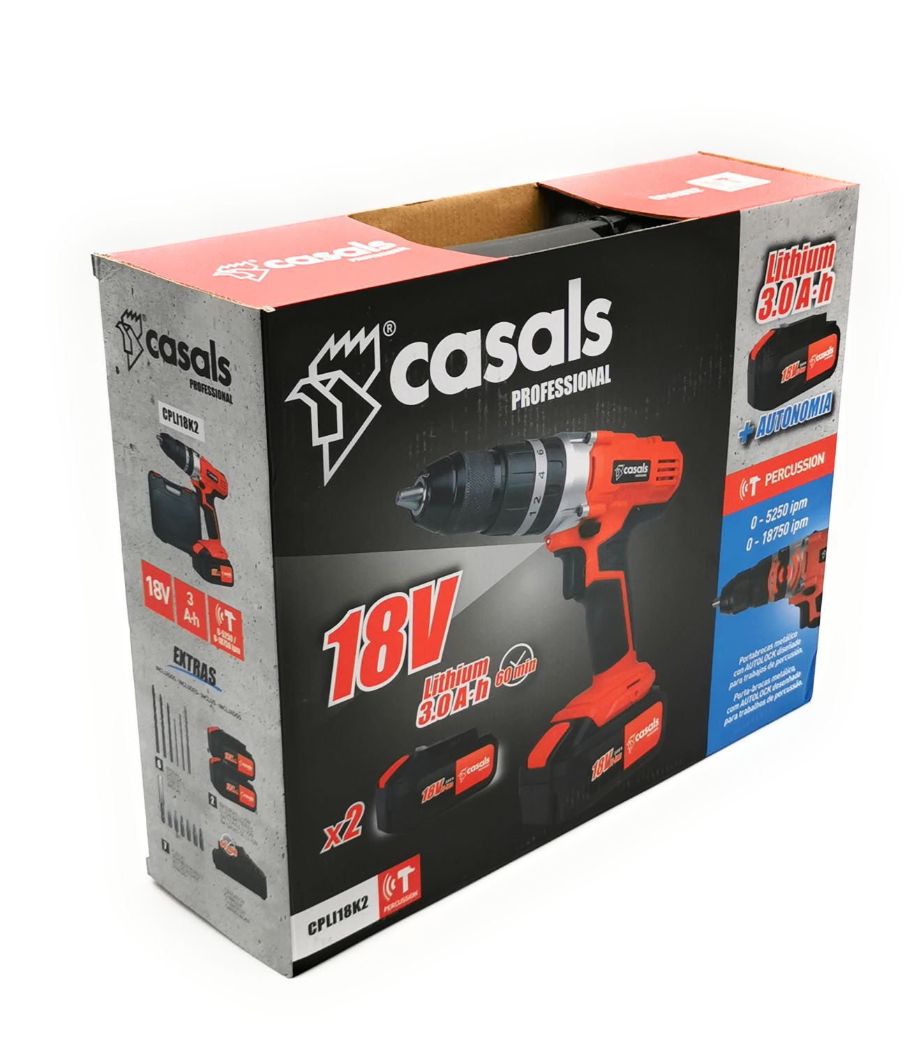 Casals CPLI18K2 Akku Schlagbohrmaschine Bohrmaschine Bohrer 2x3 Ah 18V rot | Neu