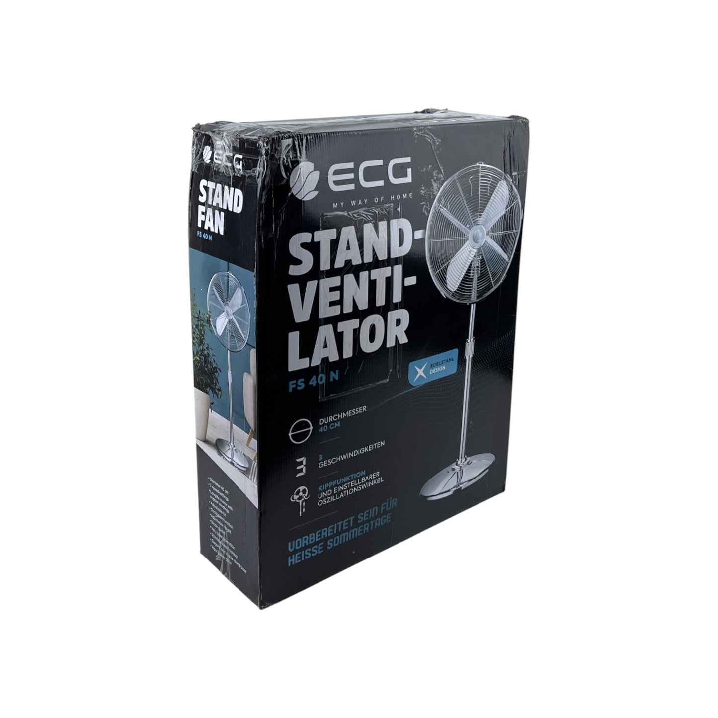 ECG FS40N Standventilator 50 Watt 40cm 3 Stufen Höhenverstellbar Chromfarben | Retourware