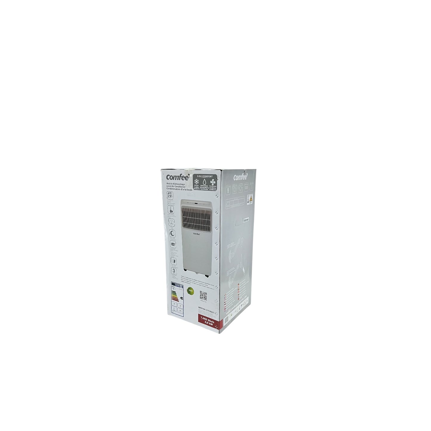 Comfee Mobiles Klimagerät 2kW 7.000BTU/h 68m³ 25m² Kühlen Lüften Entfeuchten | Retourware