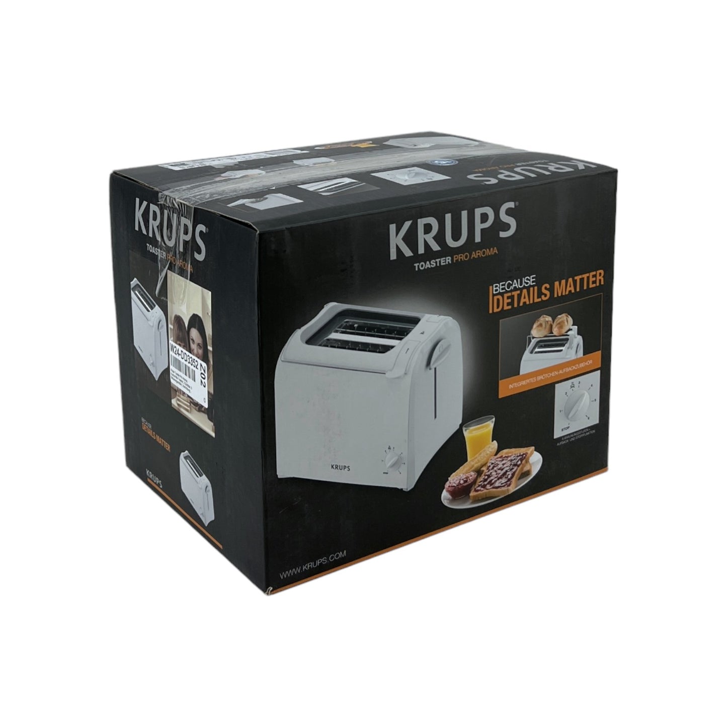 Krups Toaster Pro Aroma Kurzschlitz-Toaster 2 Schlitze 6 Bräunungsstufen Weiß | Retourware