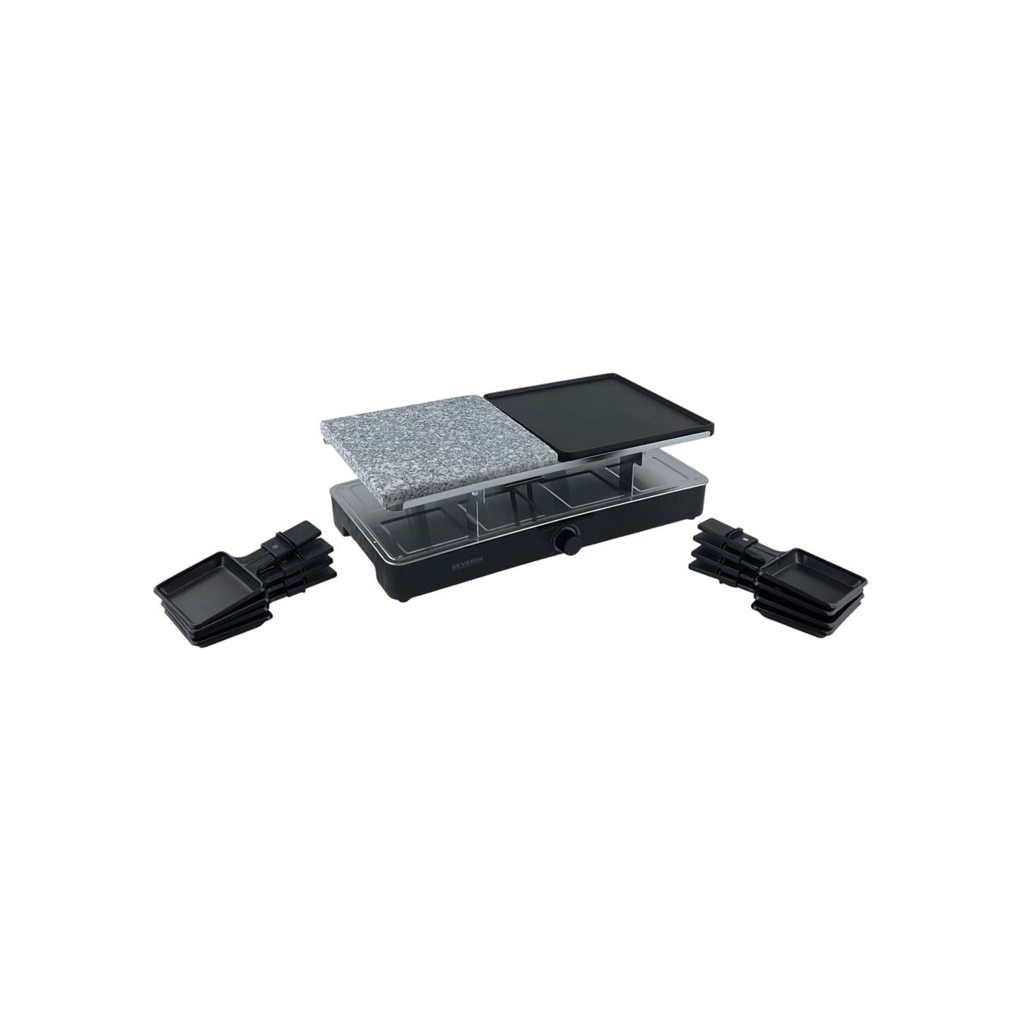 Severin Raclettegrill 8 Pfännchen Wende- Naturgrillsteinplatte 1300W Schwarz | Retourware