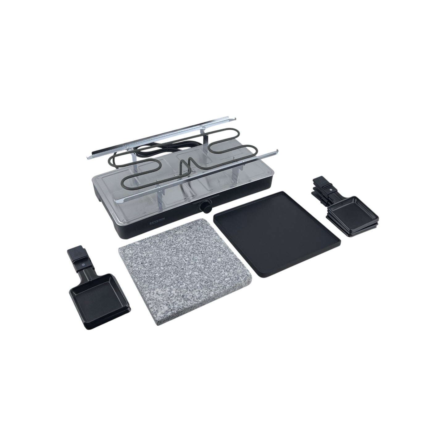 Severin Raclettegrill 8 Pfännchen Wende- Naturgrillsteinplatte 1300W Schwarz | Retourware