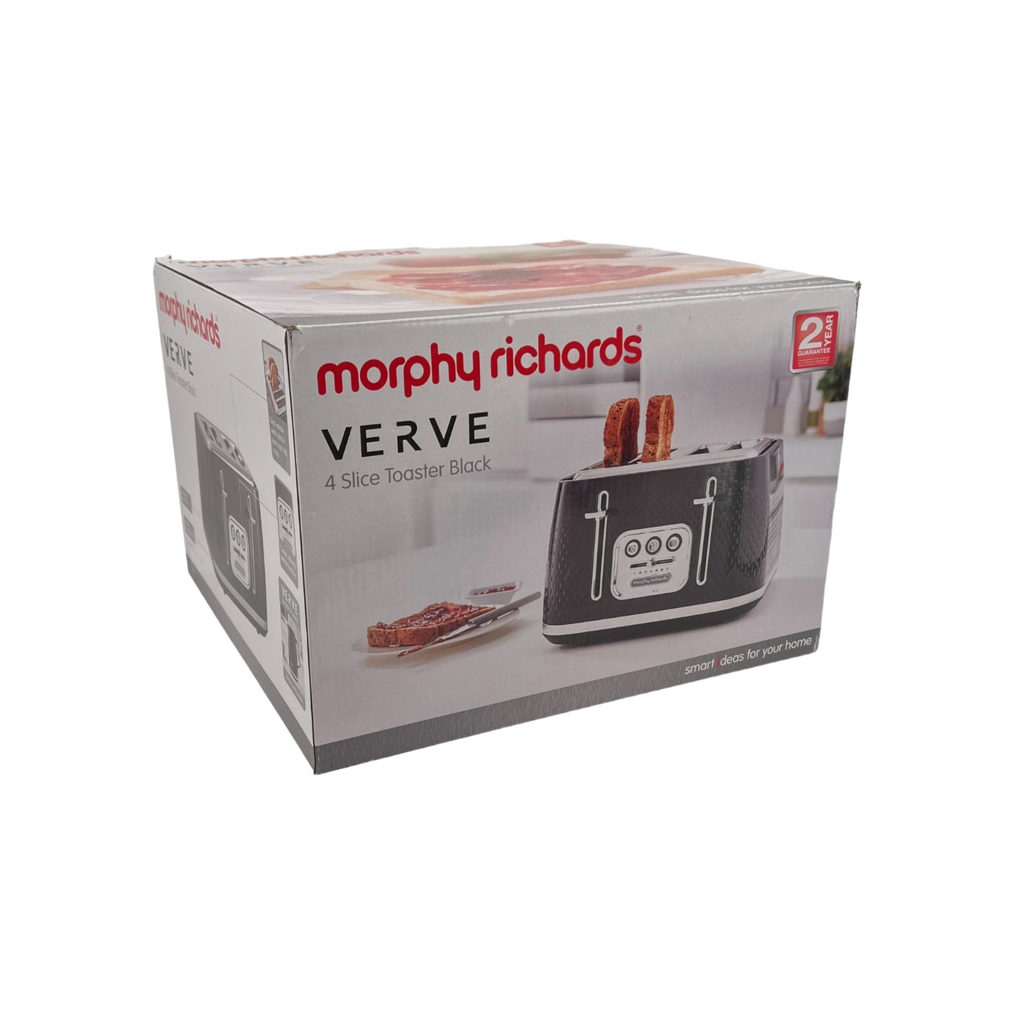 Morphy Richards 243010 Toaster 4 Scheiben Schwarz Chrom Auftau- Aufheizfunktion | Neu