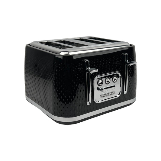 Morphy Richards 243010 Toaster 4 Scheiben Schwarz Chrom Auftau- Aufheizfunktion | Neu