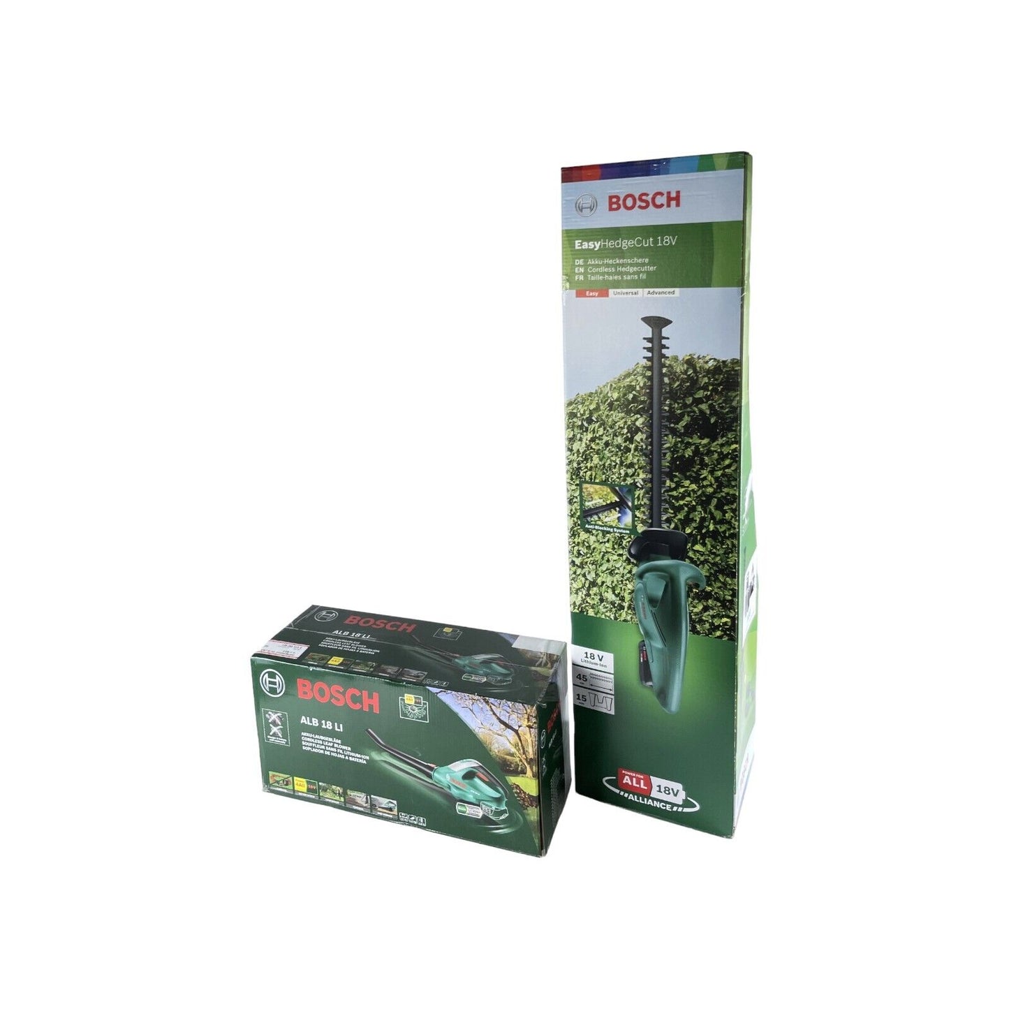 Bosch Garten Akku-Heckenschere & Akku-Laubbläser Set 18 Volt Grün