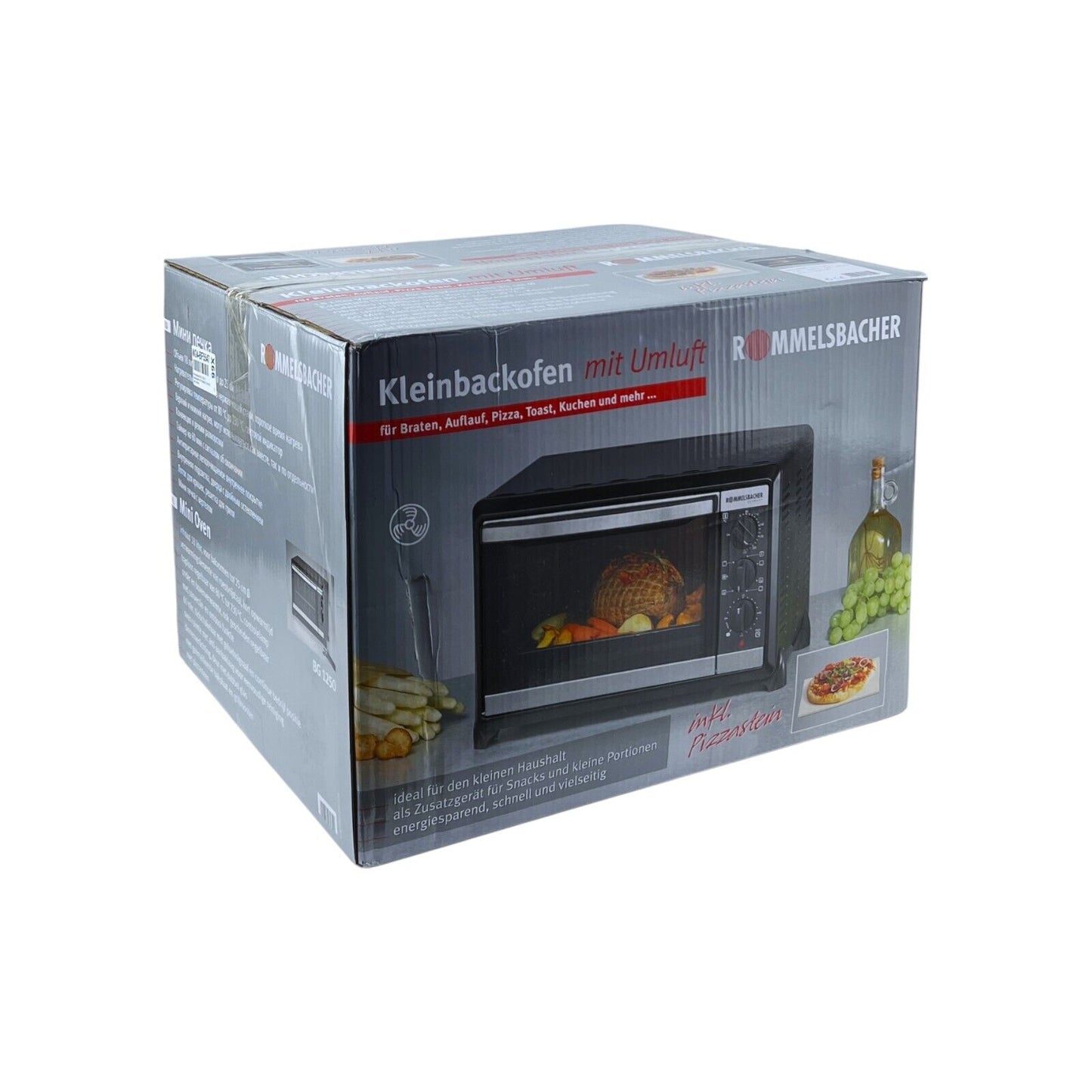 Rommelsbacher Mini Backofen Pizzastein Umluft Ober/Unterhitze Auftauen 1050W 18L