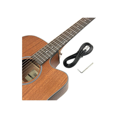 STAGG E-Gitarre Gitarre Dreadnought Cutaway Offenporig Natur