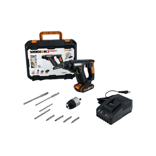 WORX H3 WX394.3 Akku Bohrhammer SDS+ 20V Max Li-Ion 36Wh Pneumatic Schwarz