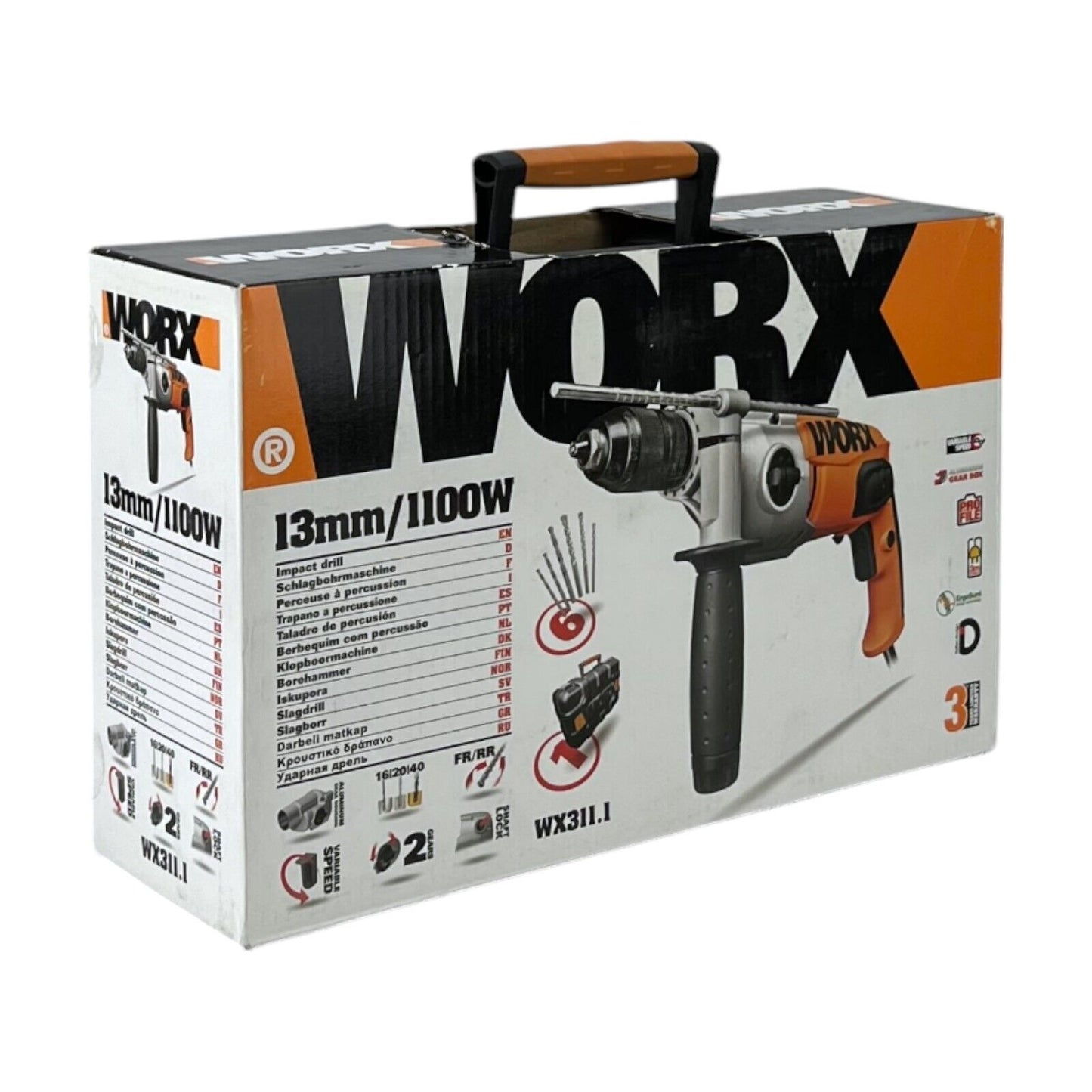 Worx WX311.1 Schlagbohrmaschine 1100W 120V 6A 13mm Bohrfutter Orange Schwarz