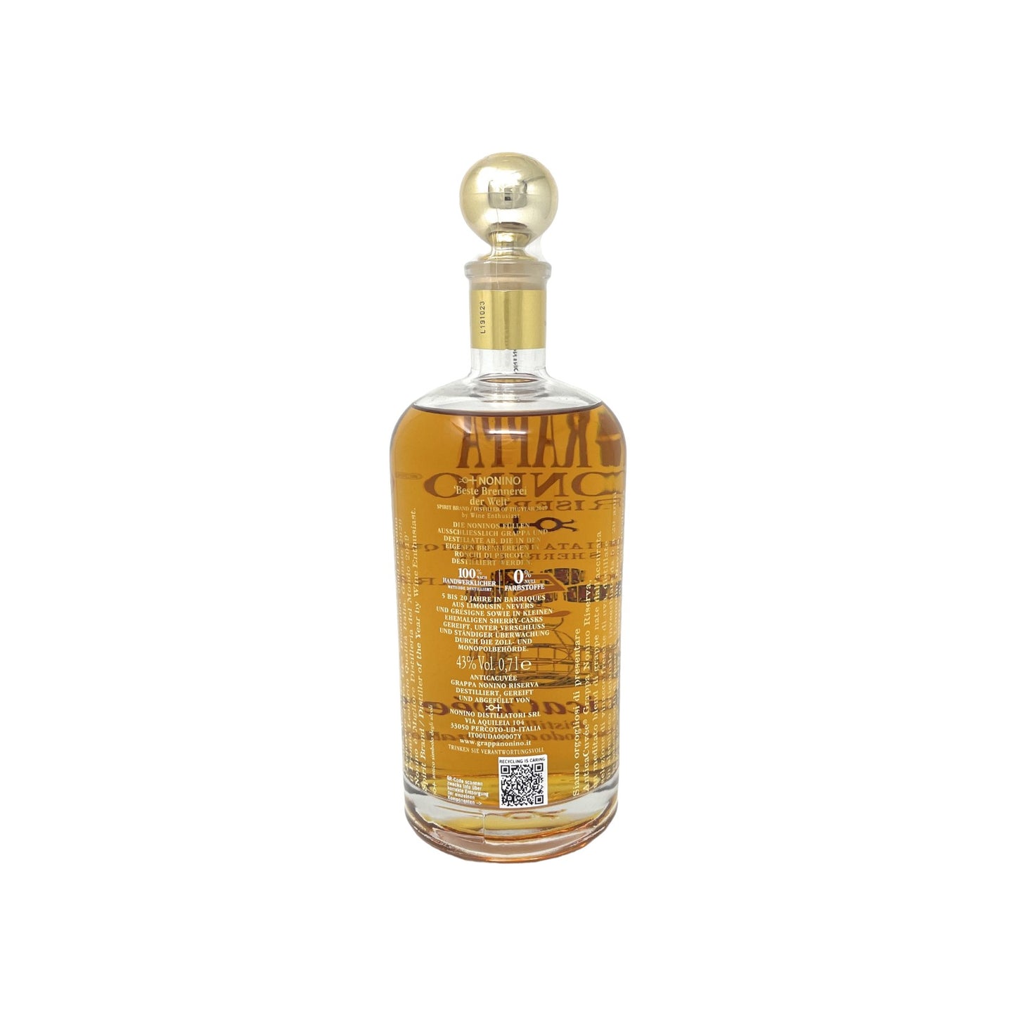 Nonino Riserva Antica Cuvée  5 Jahre Grappa 1x 0,7 l Flasche 43% vol. Alkohol | Retourware