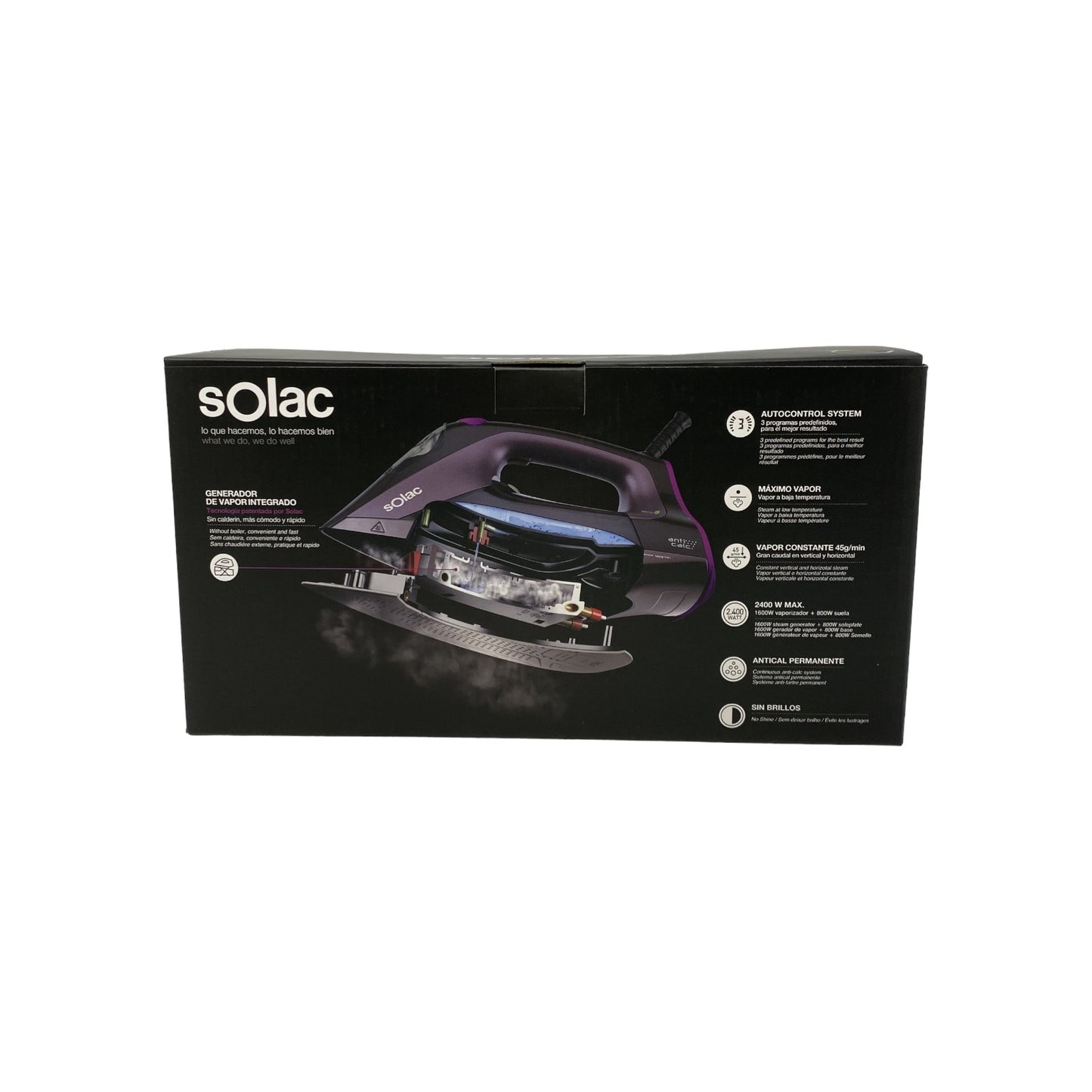 Solac Bügeleisen Dampbügeleisen 2400 Watt 3 Programmstufen Schwarz Lila | Neu