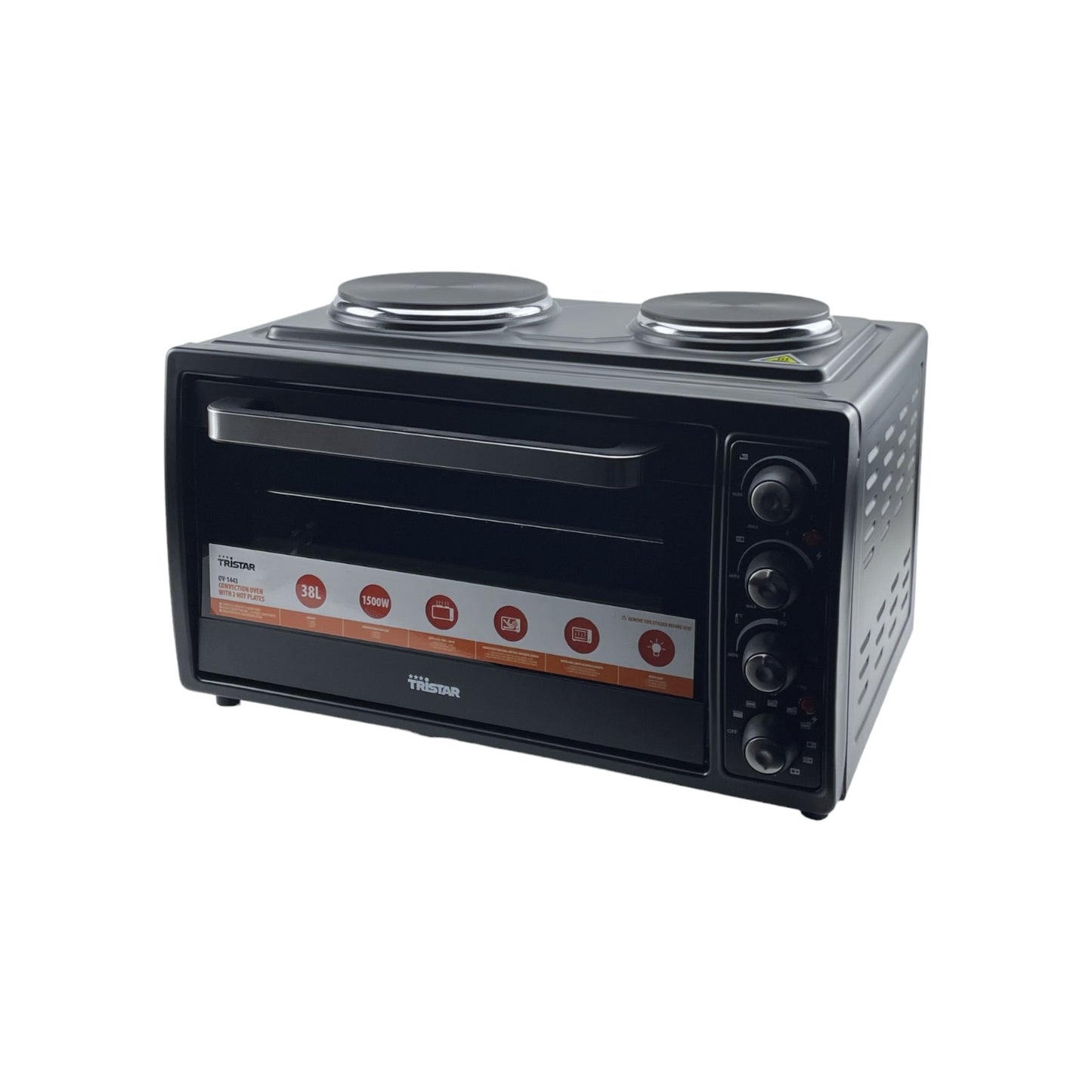 Tristar OV elektrischer Kochplatten Minibackofen 3100W 38L Umluft Timer Schwarz | Retourware