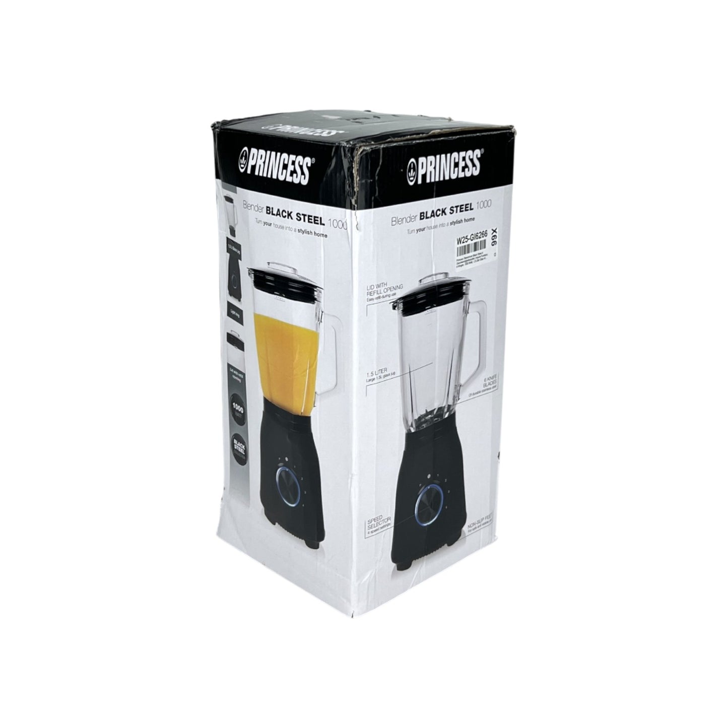 Princess Standmixer Black Steel 4 Stufen Impuls-Funktion 6 Klingen 1000W 1.5L | Retourware