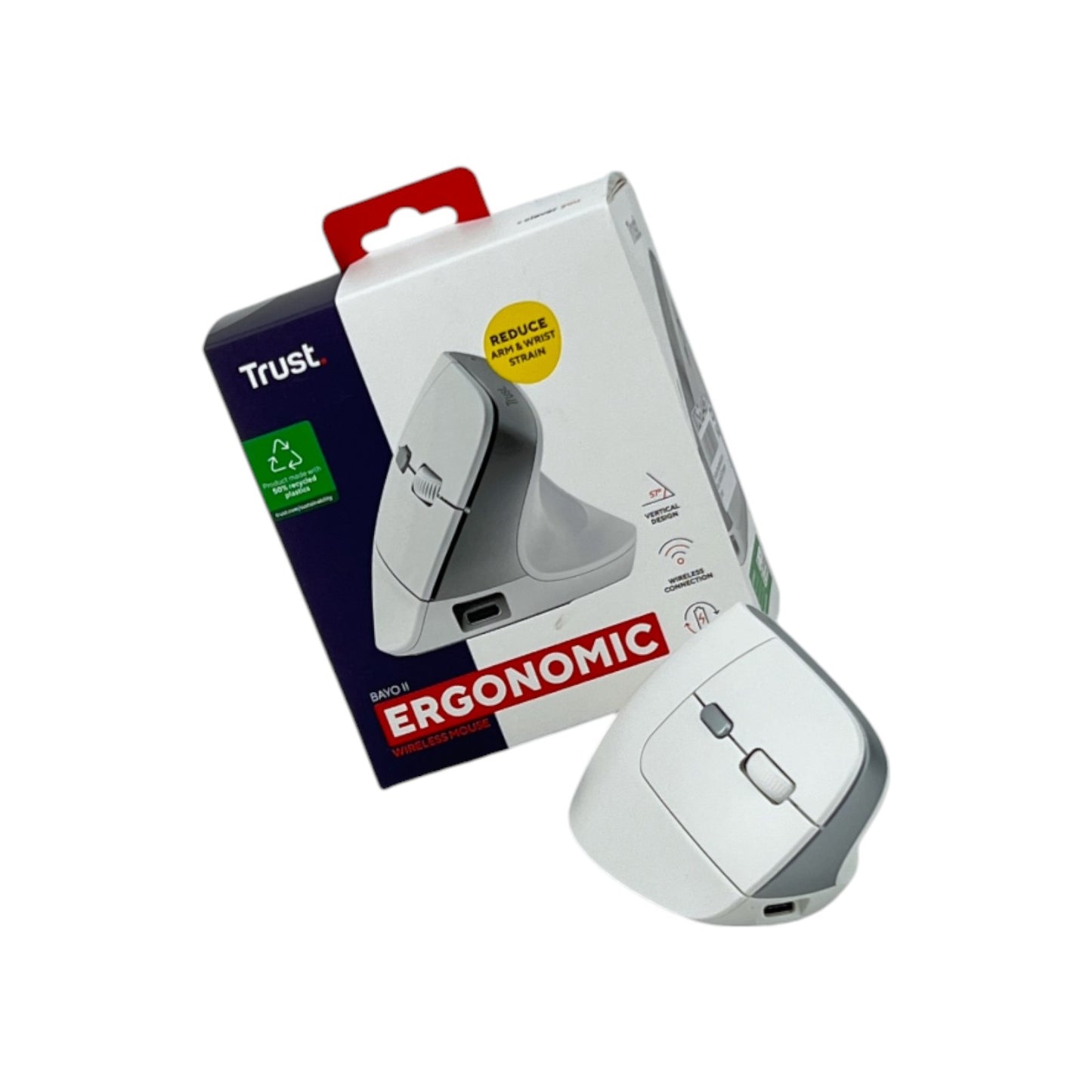 Trust Bayo II Ergonomische Maus 2.4GHz Funk 6 Tasten 2400 DPI Weiß | Neu